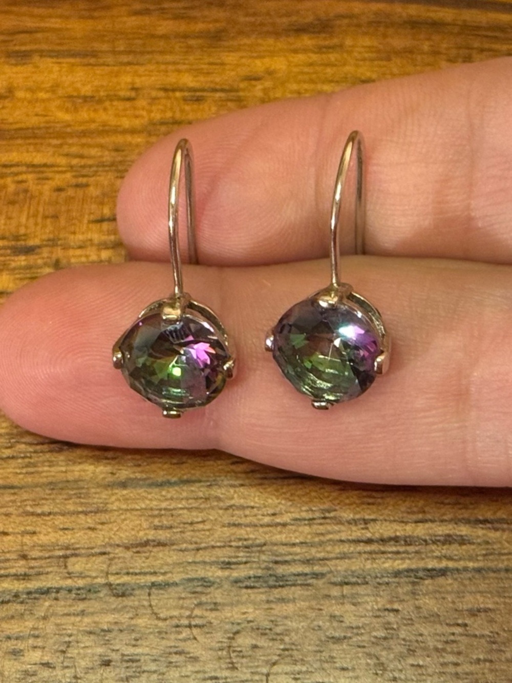 Mystic Topaz Sterling Round Drop Earrings - Picture 6 of 15
